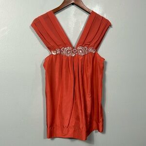 BCBG MaxAzria Silk Floral Applique sleeveless Top size XS
